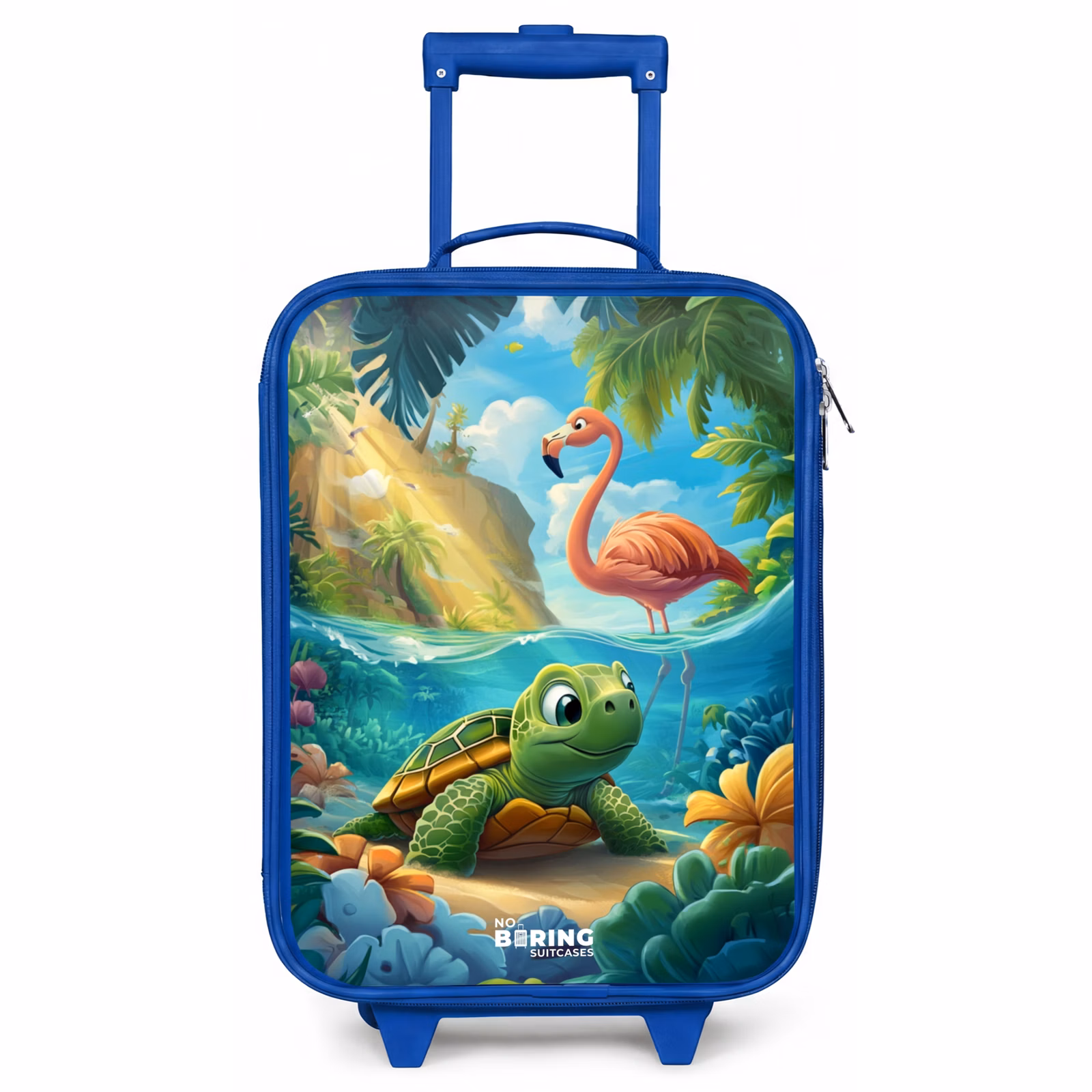Kinderkoffer Blau - Schildkröte in tropischem Wasser mit Flamingo — 1