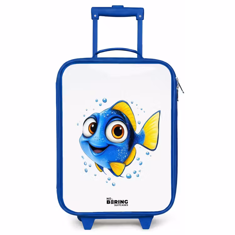 Kinderkoffer Blau - Blauer Fisch mit gelben Flossen und glücklichem Blick — 1