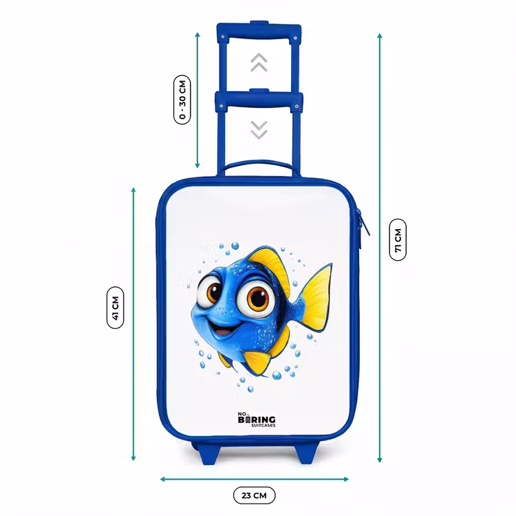 Kinderkoffer Blau - Blauer Fisch mit gelben Flossen und glücklichem Blick — 7