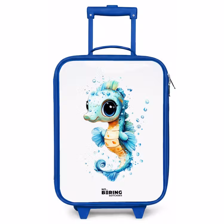 Kinderkoffer Blau - Blaues Seepferdchen mit großen Augen und Blasen — 1