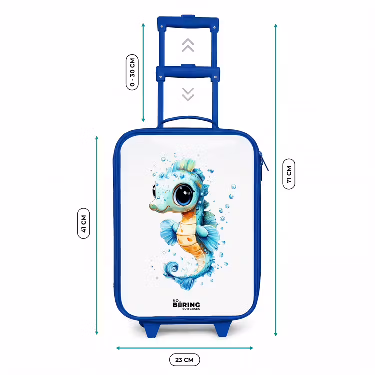 Kinderkoffer Blau - Blaues Seepferdchen mit großen Augen und Blasen — 7