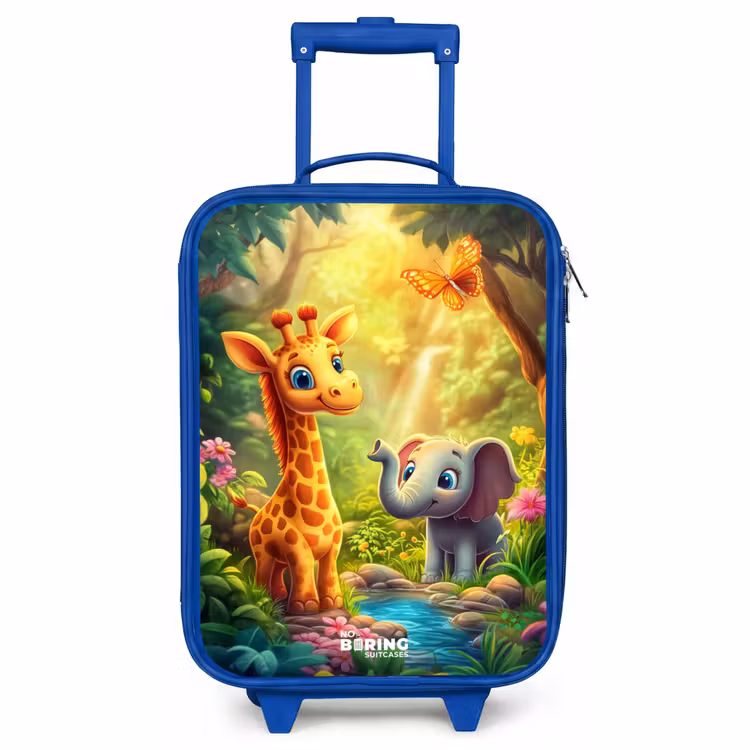 Kinderkoffer Blau - Giraffe und Elefant am Bach im Dschungel — 1