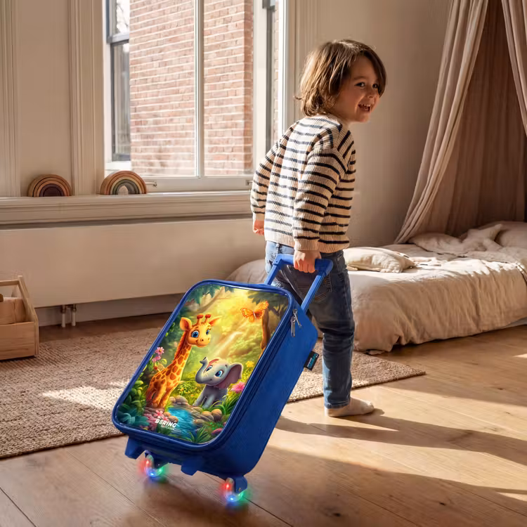 Kinderkoffer Blau - Giraffe und Elefant am Bach im Dschungel — 2