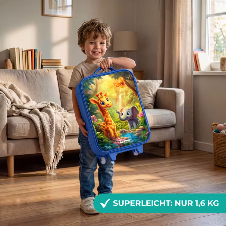 Kinderkoffer Blau - Giraffe und Elefant am Bach im Dschungel — 3