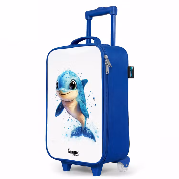 Kinderkoffer Blau - Glücklicher Delphin mit Wassertropfen auf Weiß — 8