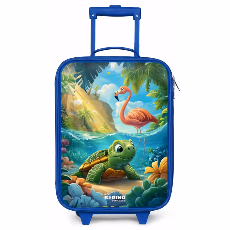 Kinderkoffer Blau - Schildkröte in tropischem Wasser mit Flamingo — 1
