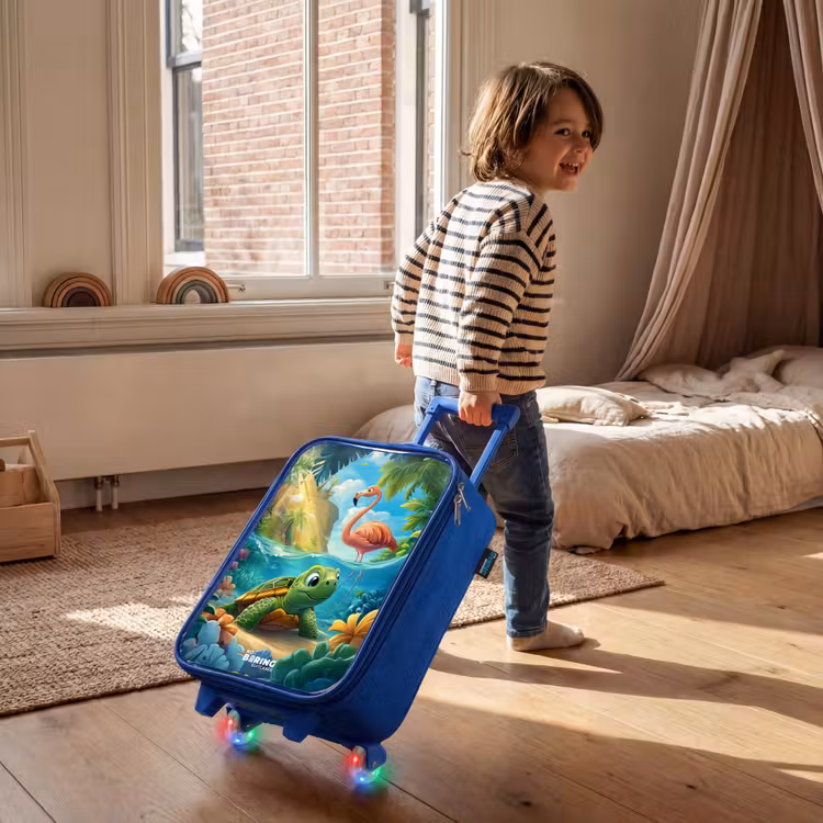 Kinderkoffer Blau - Schildkröte in tropischem Wasser mit Flamingo — 2