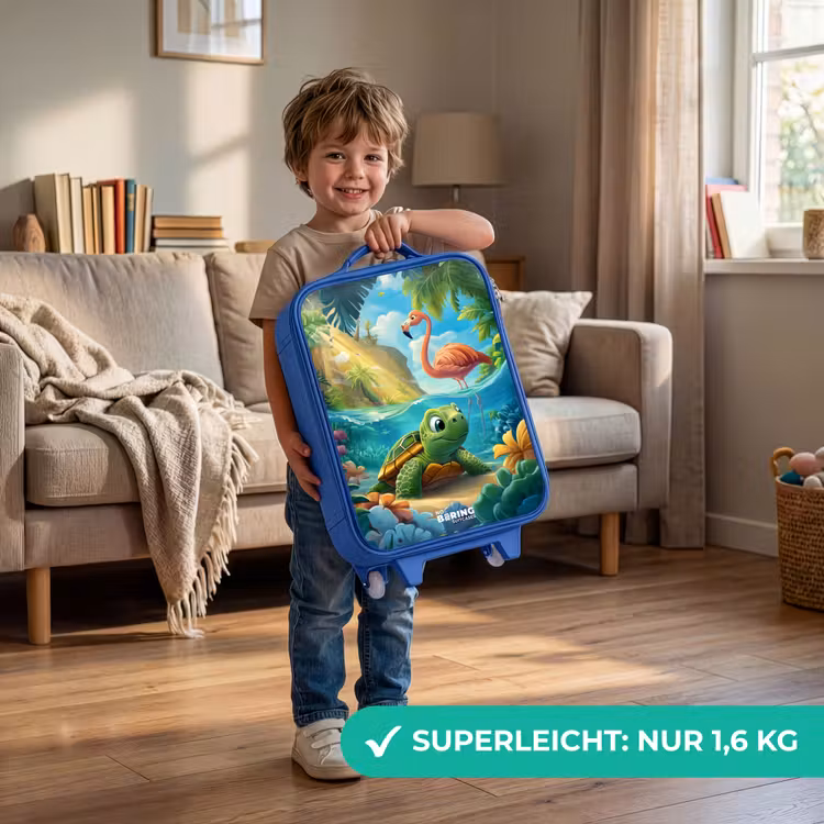 Kinderkoffer Blau - Schildkröte in tropischem Wasser mit Flamingo — 3