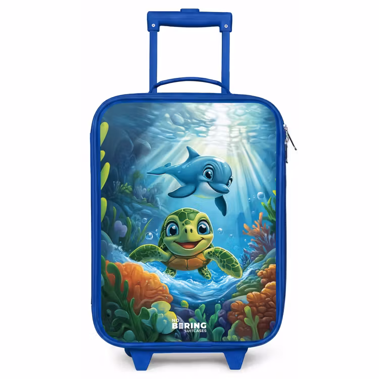 Kinderkoffer Blau - Schildkröte und Delfin im blauen Ozean — 1
