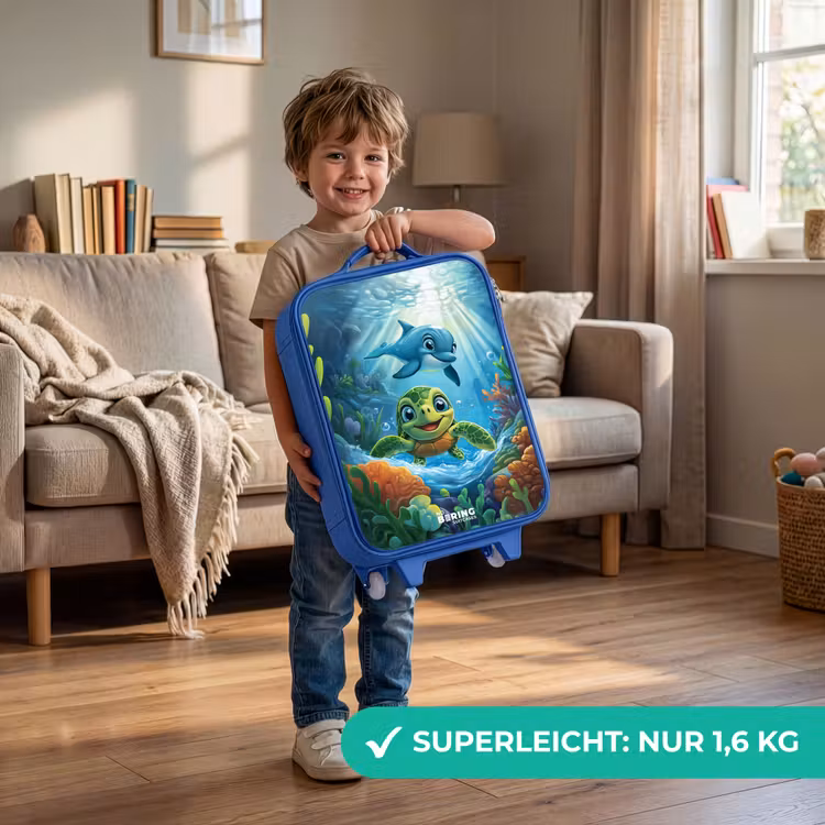Kinderkoffer Blau - Schildkröte und Delfin im blauen Ozean — 3