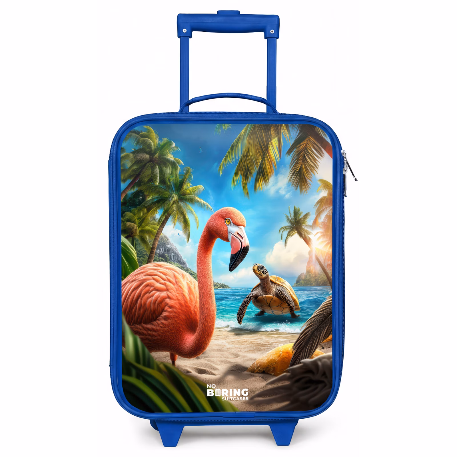 Kinderkoffer Blau - Flamingo und Schildkröte am tropischen Strand — 1