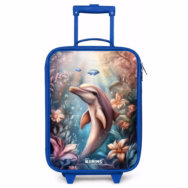 Kinderkoffer Blau - Delfin und Fisch in der Unterwasserblumenwelt — 1