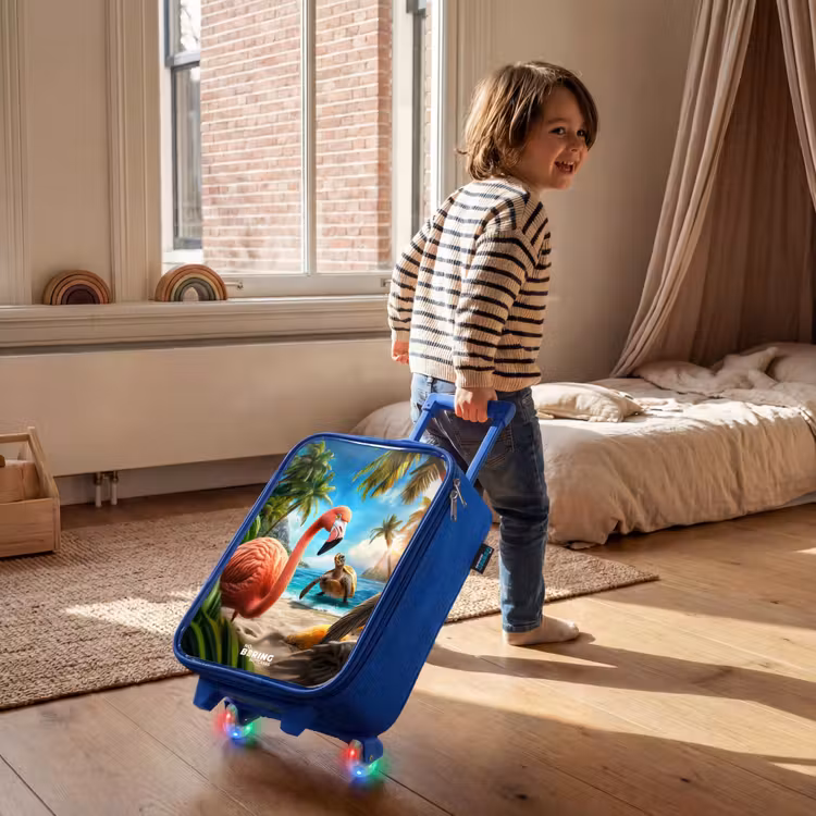 Kinderkoffer Blau - Flamingo und Schildkröte am tropischen Strand — 2