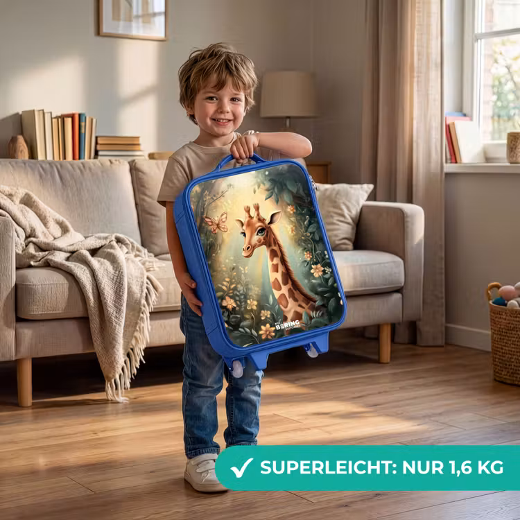 Kinderkoffer Blau - Junge Giraffe zwischen Blumen im sonnigen Wald — 3