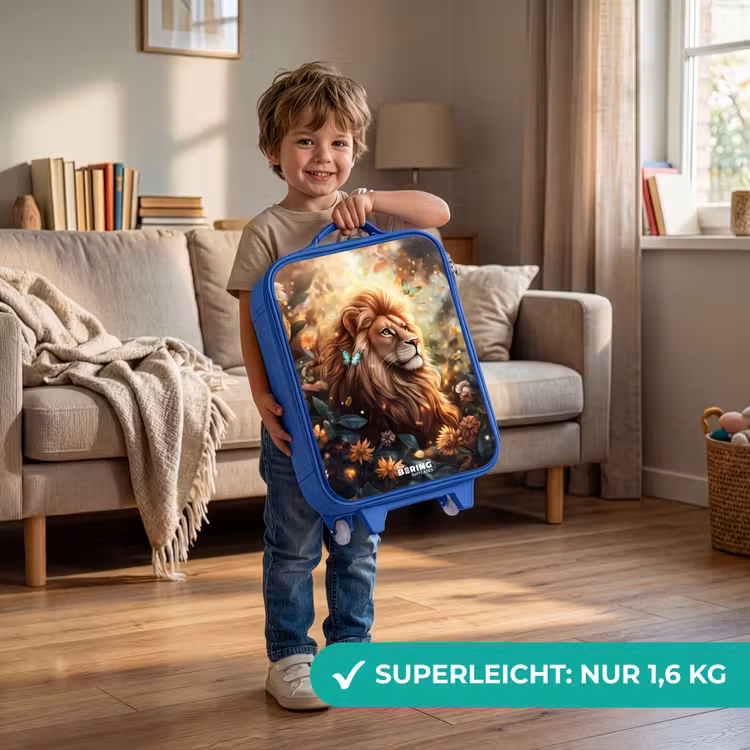Kinderkoffer Blau - Löwe mit Schmetterlingen im blühenden Dschungel — 3