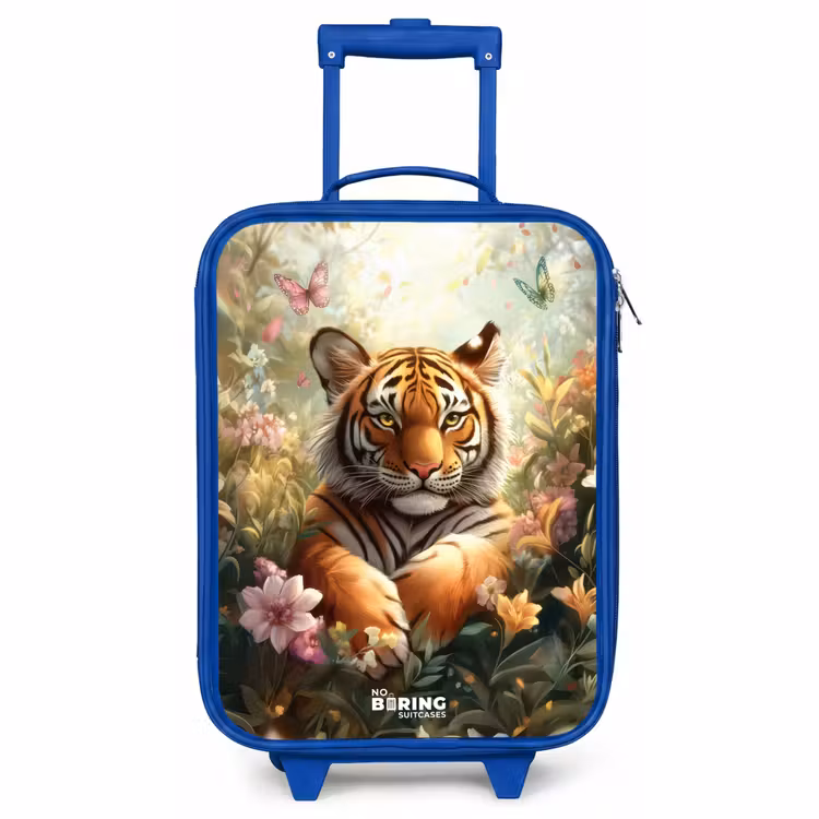 Kinderkoffer Blau - Tiger im Blumenfeld mit Schmetterlingen und Sonnenlicht — 1