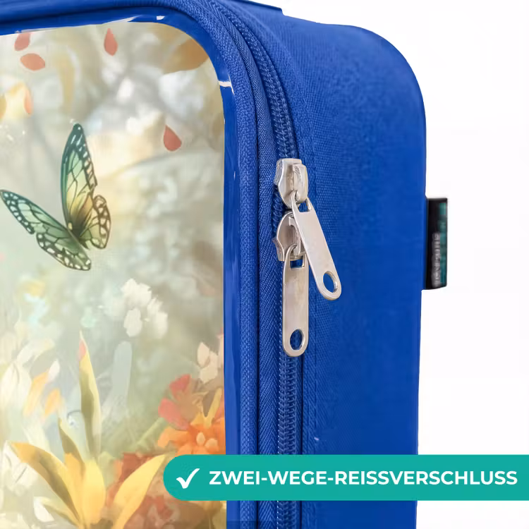 Kinderkoffer Blau - Tiger im Blumenfeld mit Schmetterlingen und Sonnenlicht — 5