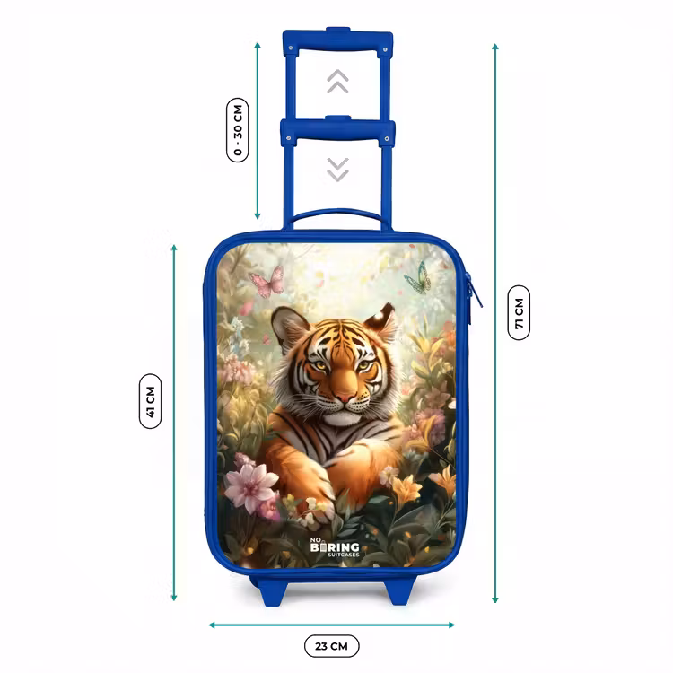 Kinderkoffer Blau - Tiger im Blumenfeld mit Schmetterlingen und Sonnenlicht — 7