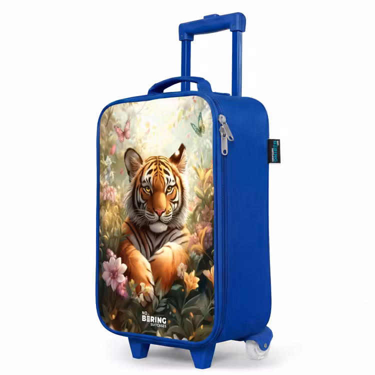 Kinderkoffer Blau - Tiger im Blumenfeld mit Schmetterlingen und Sonnenlicht — 8