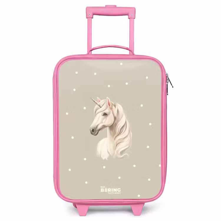 Kinderkoffer Rosa - Einhorn umgeben von Polka Dots in neutralen Farben — 1
