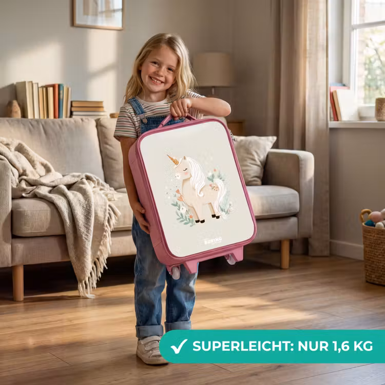 Kinderkoffer Rosa - Einhorn zwischen Blumen in Beigetönen — 3