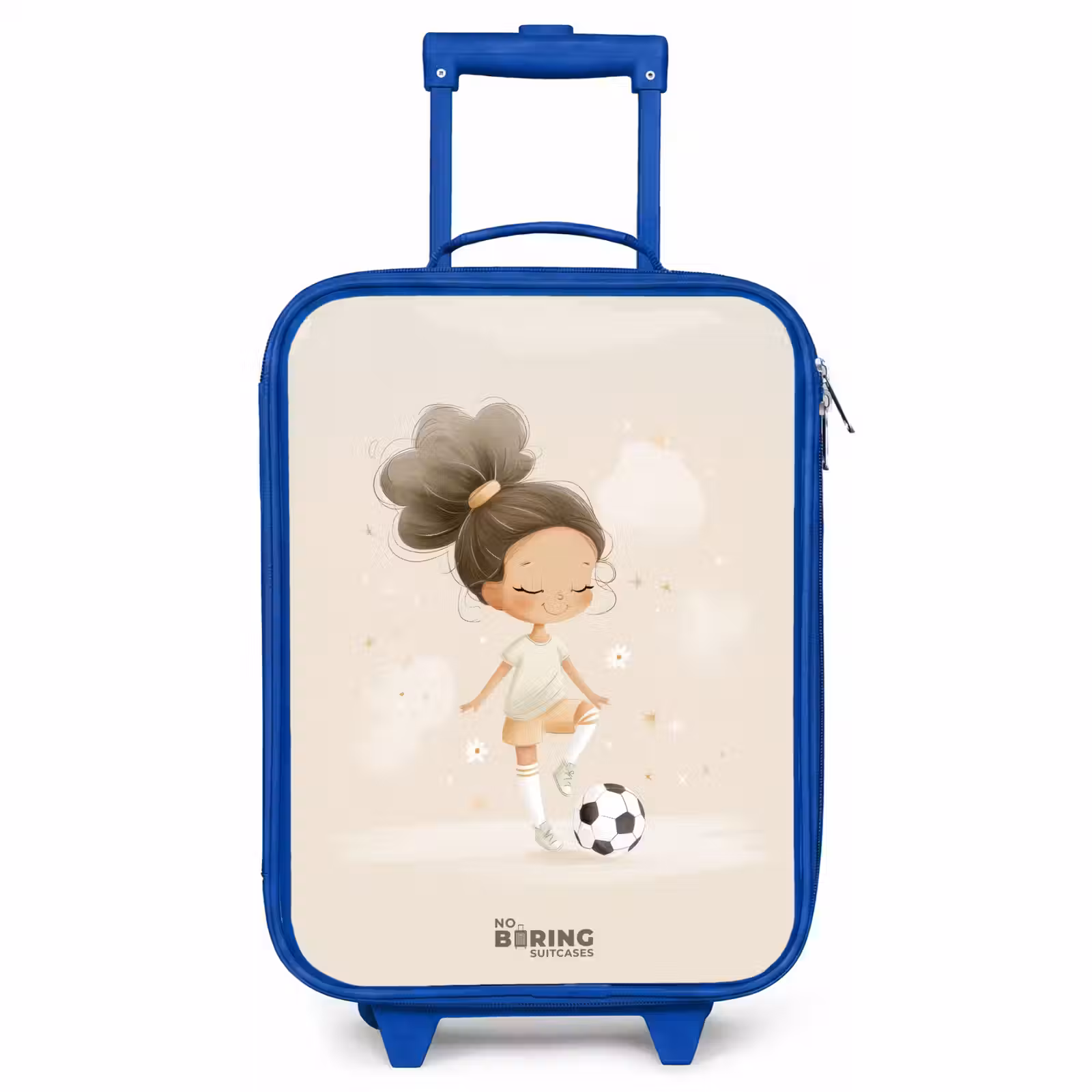 Kinderkoffer Blau - Mädchen mit einem Fußball in beigen Farben — 1
