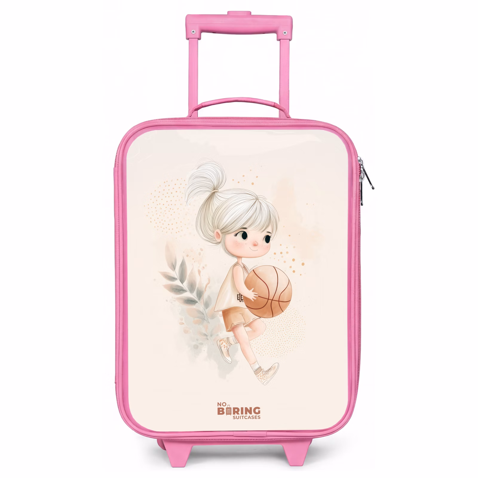 Kinderkoffer Rosa - Mädchen mit einem Basketball in neutralen Farben. — 1