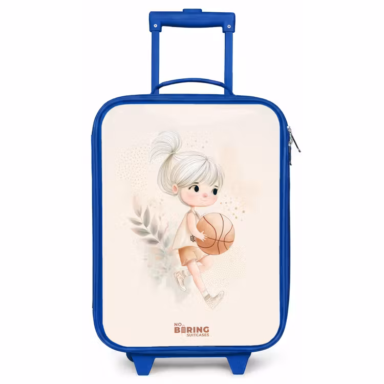 Kinderkoffer Blau - Mädchen mit einem Basketball in neutralen Farben. — 1