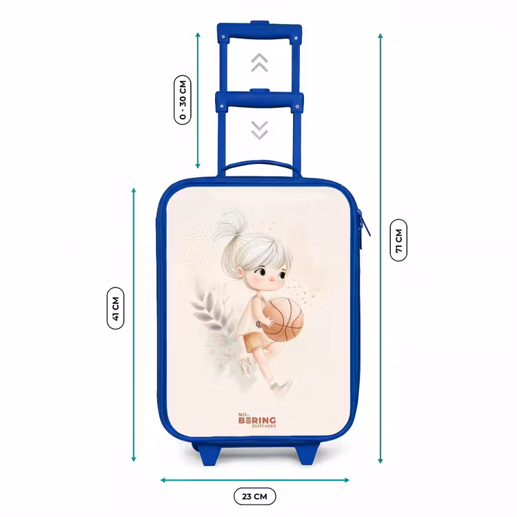 Kinderkoffer Blau - Mädchen mit einem Basketball in neutralen Farben. — 7