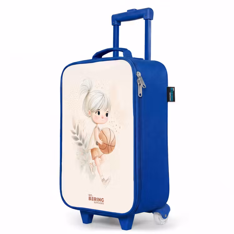 Kinderkoffer Blau - Mädchen mit einem Basketball in neutralen Farben. — 8