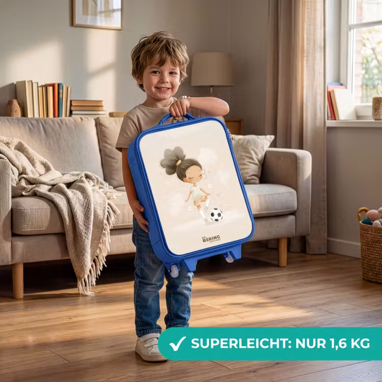 Kinderkoffer Blau - Mädchen mit einem Fußball in beigen Farben — 3