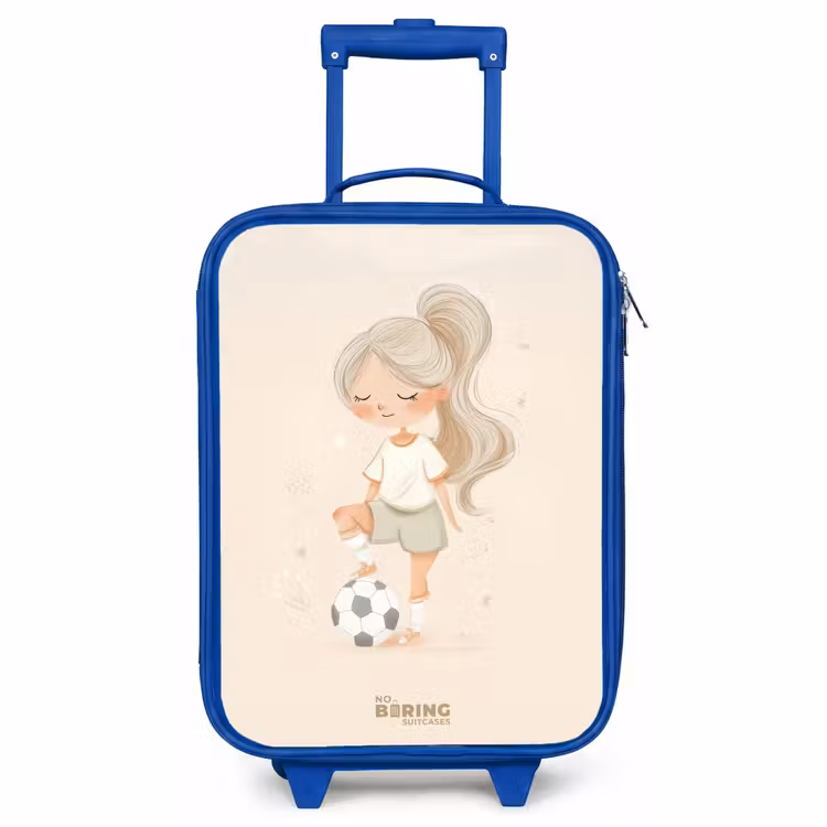 Kinderkoffer Blau - Mädchen mit einem Fußball in beigen Farben — 1