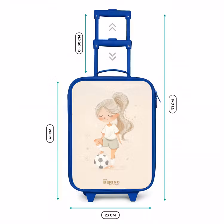Kinderkoffer Blau - Mädchen mit einem Fußball in beigen Farben — 7