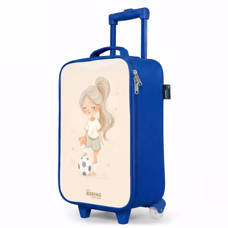 Kinderkoffer Blau - Mädchen mit einem Fußball in beigen Farben — 8