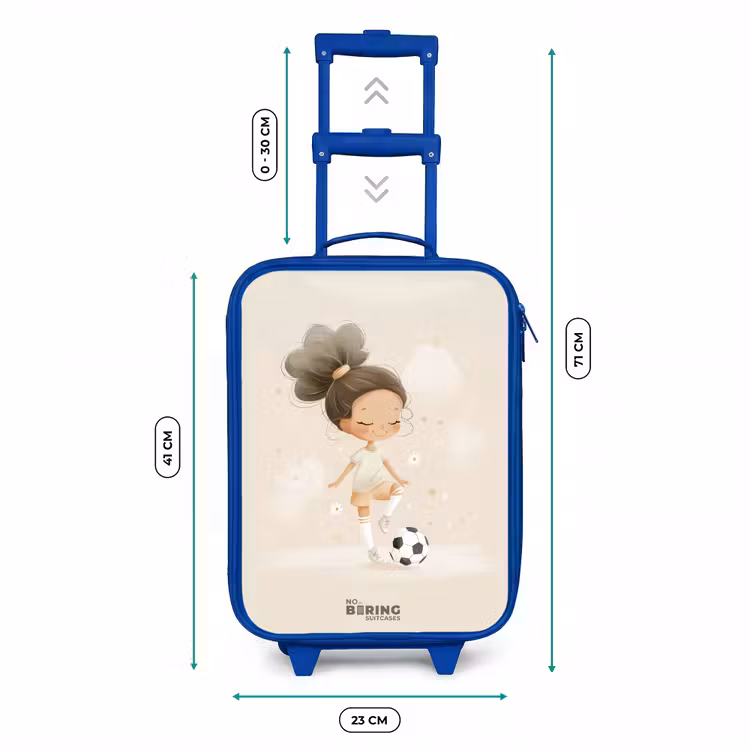 Kinderkoffer Blau - Mädchen mit einem Fußball in beigen Farben — 7