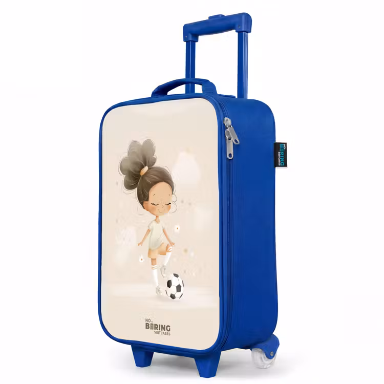 Kinderkoffer Blau - Mädchen mit einem Fußball in beigen Farben — 8