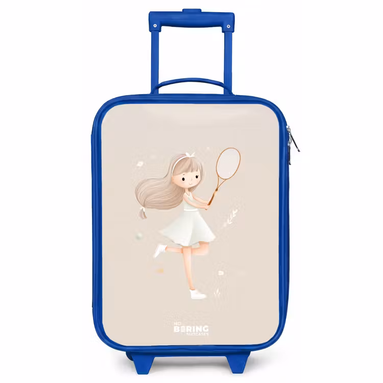 Kinderkoffer Blau - Mädchen spielt Tennis in beigen Farben — 1