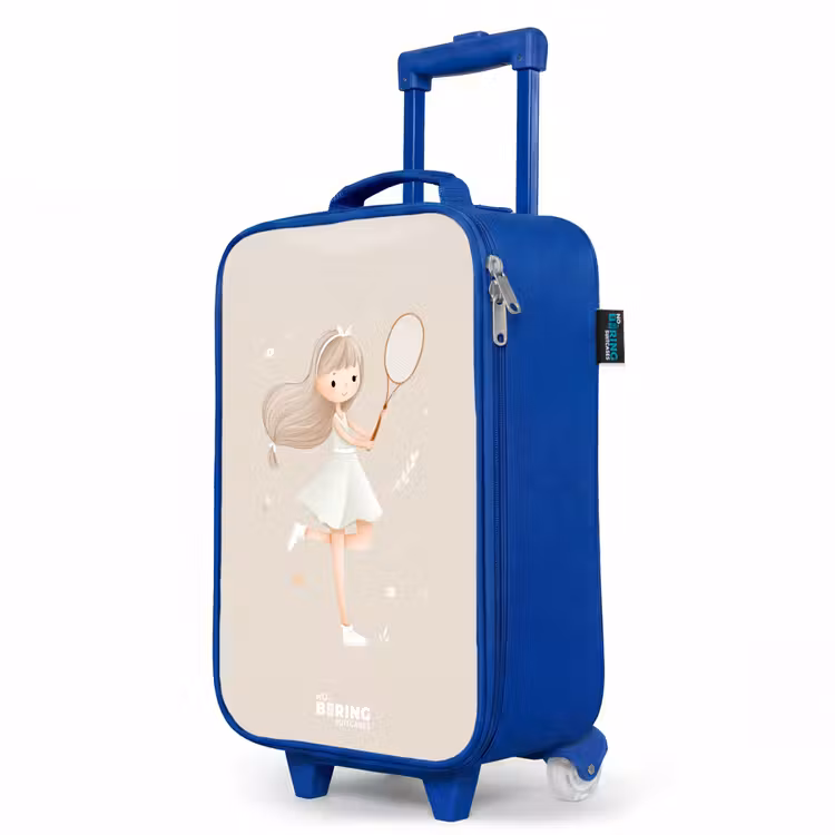 Kinderkoffer Blau - Mädchen spielt Tennis in beigen Farben — 8