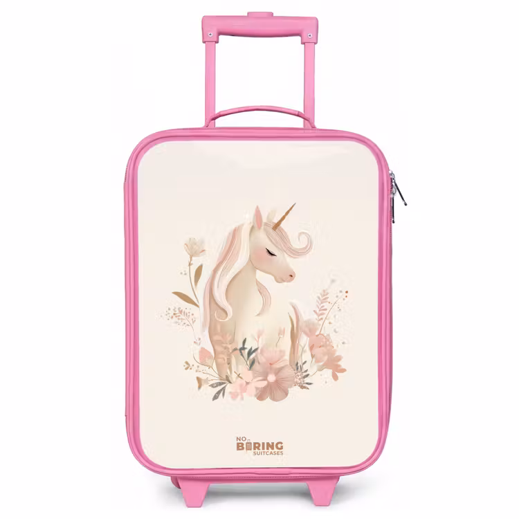 Kinderkoffer Rosa - Einhorn zwischen Blumen in rosa Pastellfarben — 1