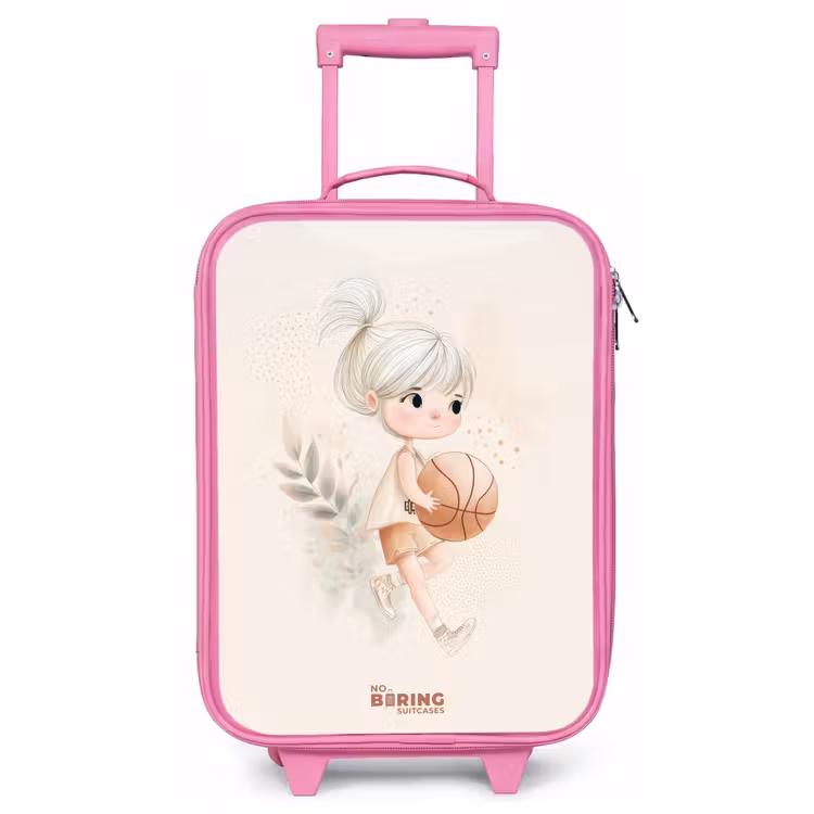 Kinderkoffer Rosa - Mädchen mit einem Basketball in neutralen Farben. — 1