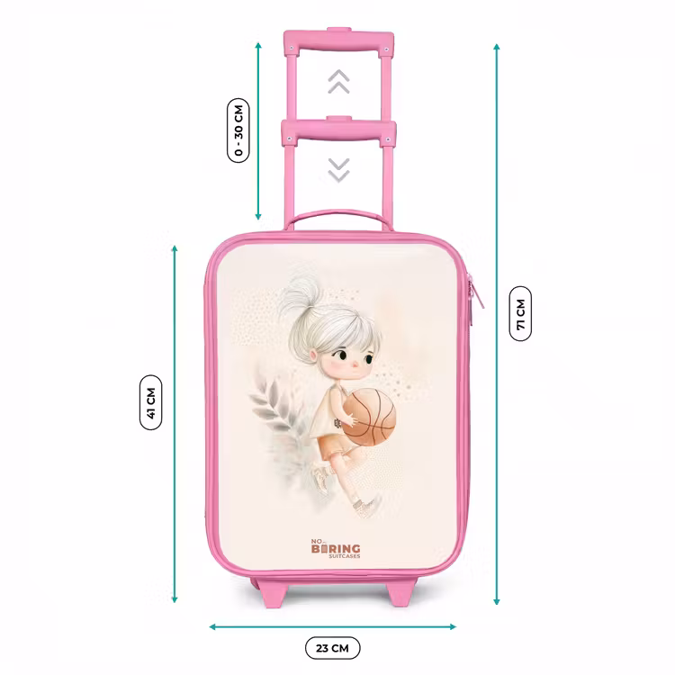 Kinderkoffer Rosa - Mädchen mit einem Basketball in neutralen Farben. — 7