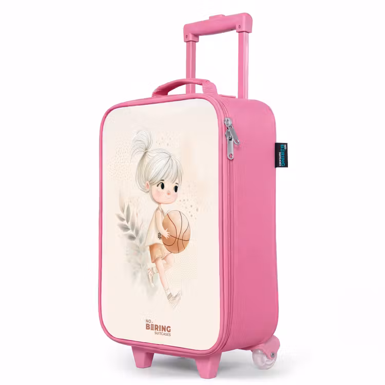 Kinderkoffer Rosa - Mädchen mit einem Basketball in neutralen Farben. — 8