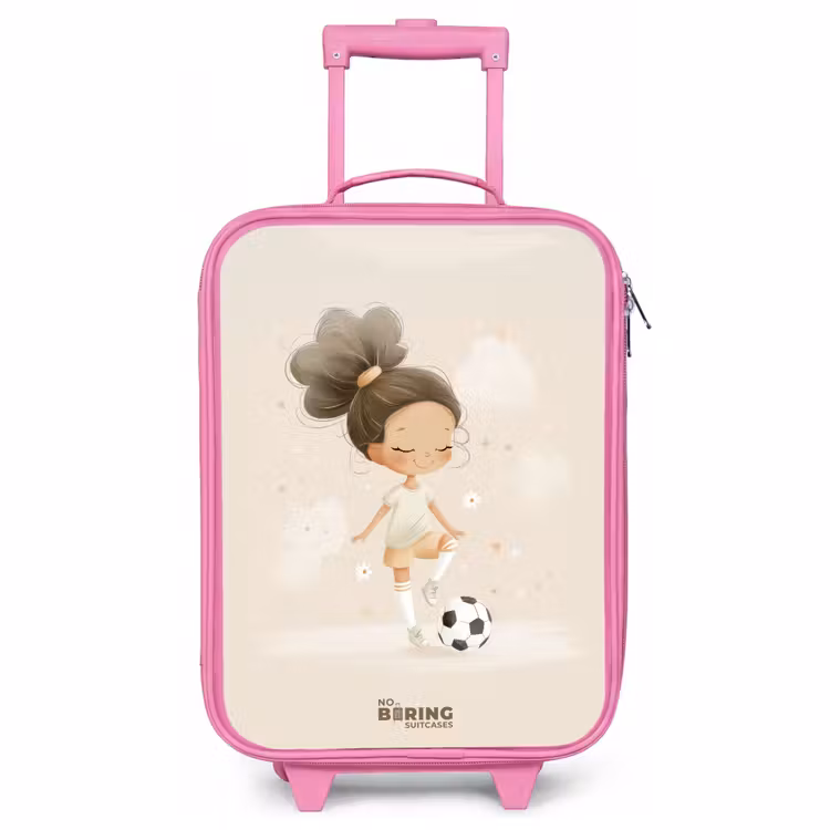 Kinderkoffer Rosa - Mädchen mit einem Fußball in beigen Farben — 1
