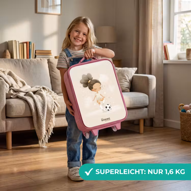 Kinderkoffer Rosa - Mädchen mit einem Fußball in beigen Farben — 3