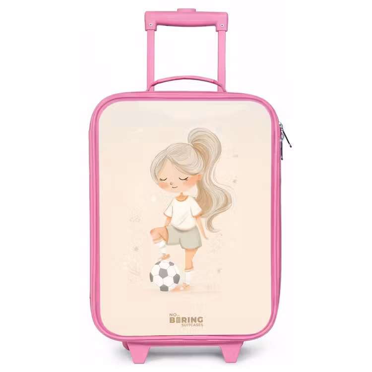 Kinderkoffer Rosa - Mädchen mit einem Fußball in beigen Farben — 1