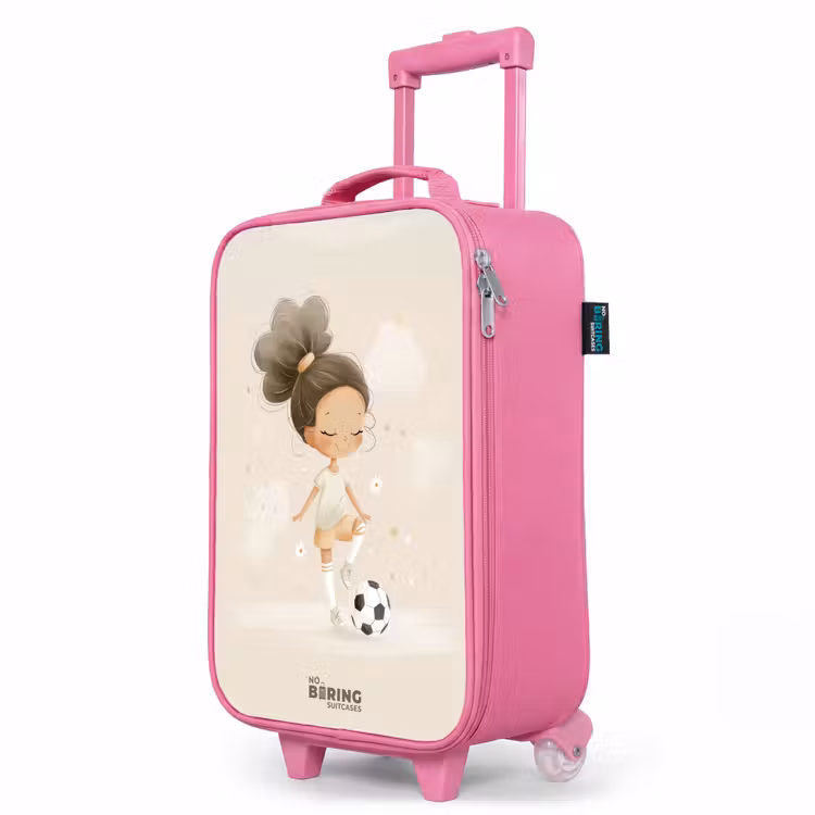Kinderkoffer Rosa - Mädchen mit einem Fußball in beigen Farben — 8