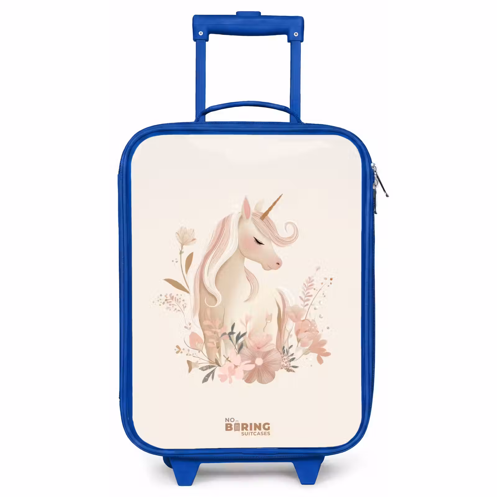 Kinderkoffer Blau - Einhorn zwischen Blumen in rosa Pastellfarben — 1
