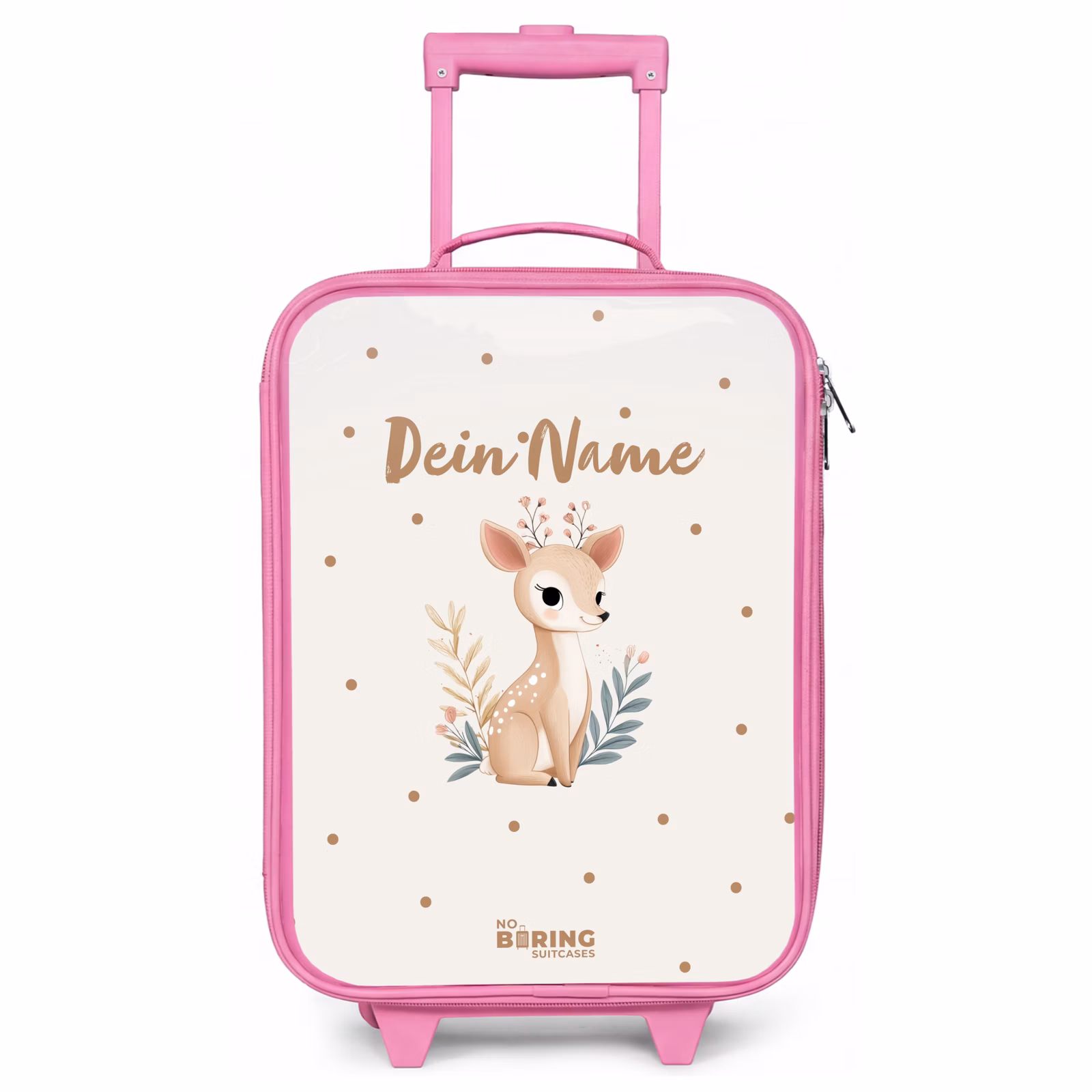 Kinderkoffer Rosa - Kleine Rehe mit Pflanzen in einem Feld voller Punkte — 1
