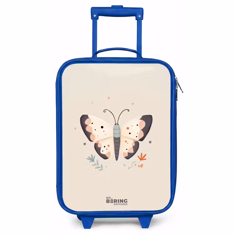 Kinderkoffer Blau - Schmetterling in neutralen Pastellfarben — 1