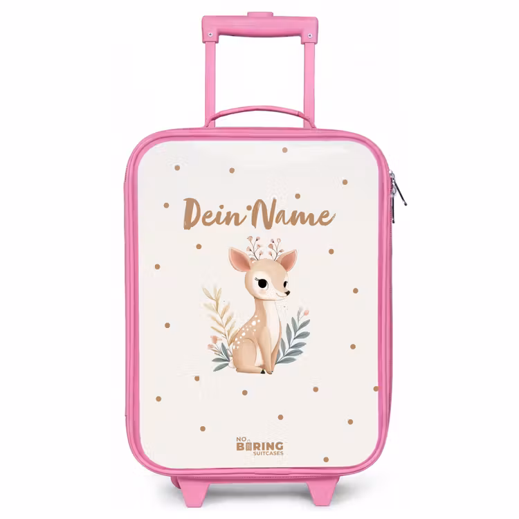 Kinderkoffer Rosa - Kleine Rehe mit Pflanzen in einem Feld voller Punkte — 1